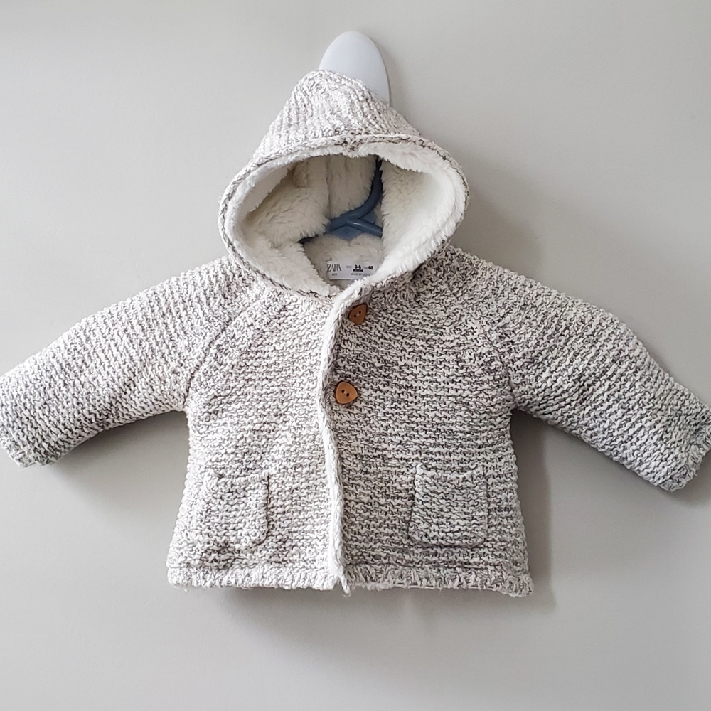 Zara Kids Cream and Gray Hooded Sweater